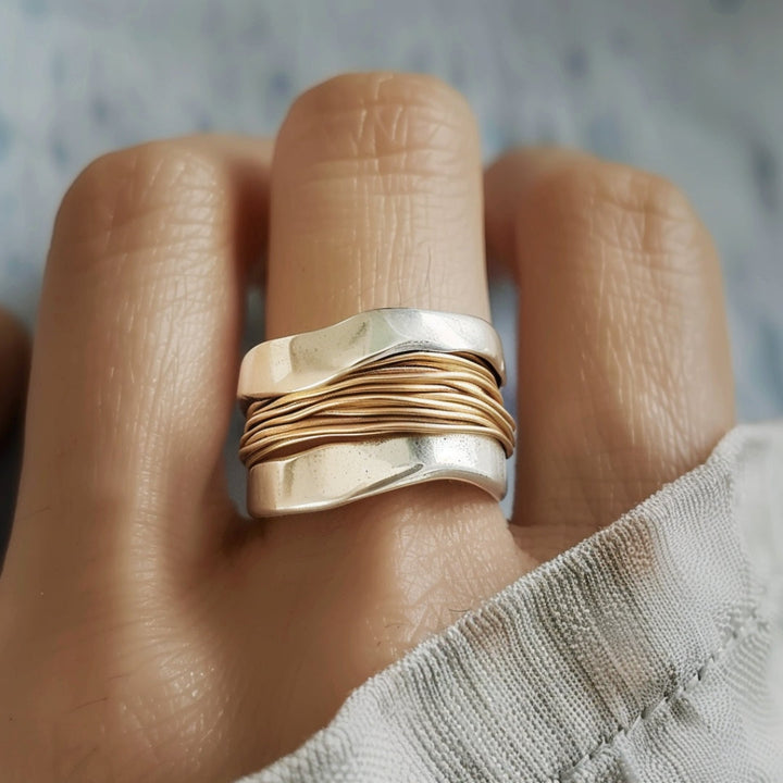 Agnes | Zilver Gouden Draden Ring